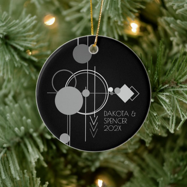 Ornamento De Cerâmica Tattoos Modern Art Deco | Preto e Cinza Personaliz (Árvore)