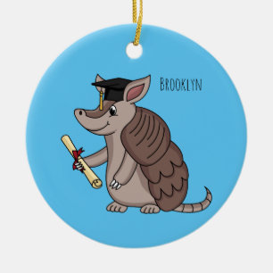 Ornamento De Cerâmica Tatu bonito com desenho de boné de formatura