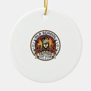 Ornamento De Cerâmica Tatuagem Antiga Escola Gato Cute Kitty Design - An