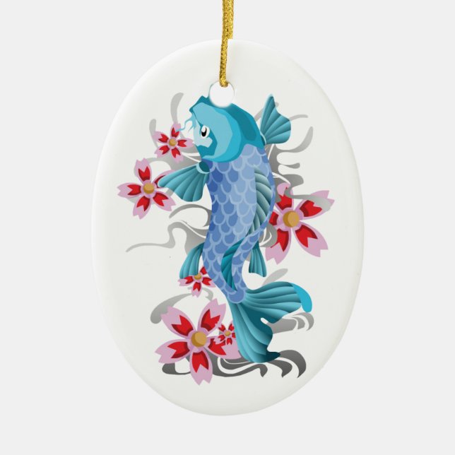 Ornamento De Cerâmica Tatuagem de Koi (Frente)