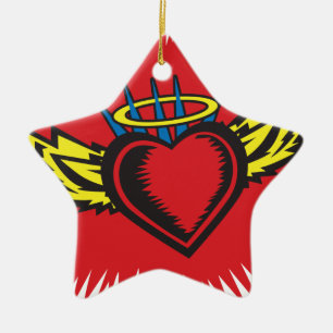 Ornamento De Cerâmica Tatuagem do Coração do Anjo Voador