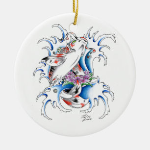 Ornamento De Cerâmica Tatuagem oriental legal da água da carpa de Koi do