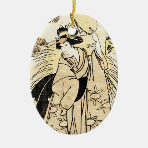 Ornamento De Cerâmica Tatuagem velho japonês legal da gueixa do ukiy-o