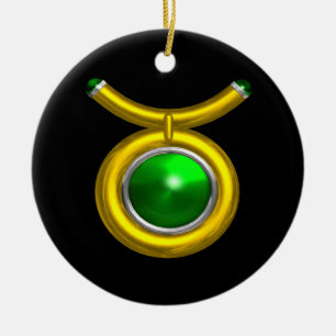 Ornamento De Cerâmica TAURUS ZODIAC ANIVERSÁRIO JEWEL GREEN EMERALD Dou