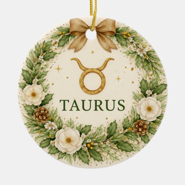 Ornamento De Cerâmica Taurus Zodiac Christmas Ornament – Winter Floral W (Frente)