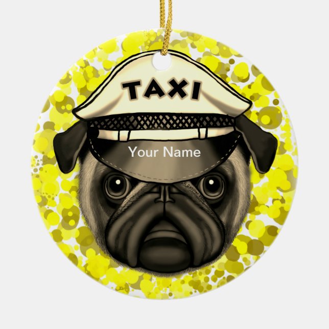 Ornamento De Cerâmica Taxi Pug (Frente)