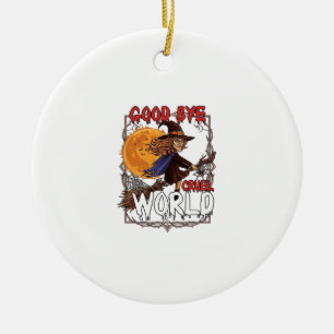 Ornamento De Cerâmica Tchau Mundo Cruel Bruxa Halloween Lua Cheia Aranha