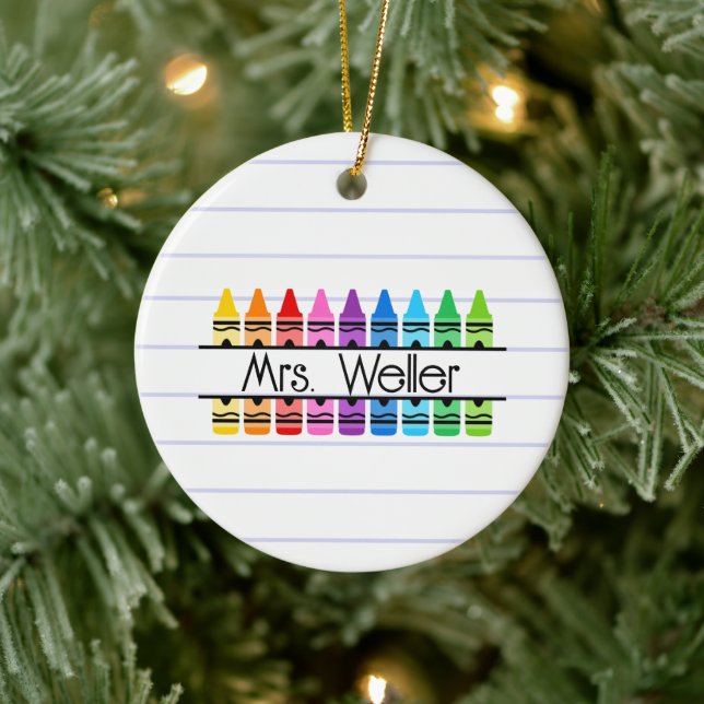 Ornamento De Cerâmica Teacher Appreciation Personalized Crayon Lined (Árvore)