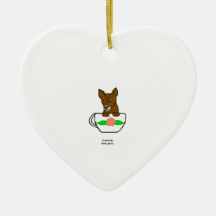 Ornamento De Cerâmica Teacup Chihuahua Heart Ornament
