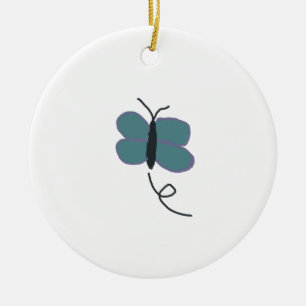 Ornamento De Cerâmica Teal E Borboleta Roxa