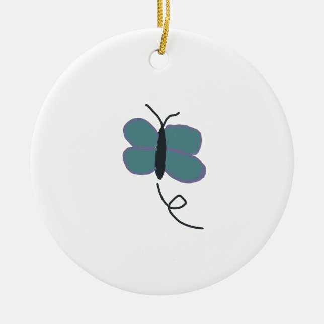 Ornamento De Cerâmica Teal E Borboleta Roxa (Frente)