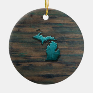 Ornamento De Cerâmica Teal em forma de estado do Michigan