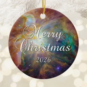 Ornamento De Cerâmica Teal Orion em Infravermelho Feliz Natal