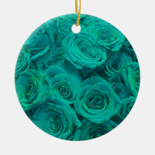 Ornamento De Cerâmica Teal romântico elegante - rosas verdes