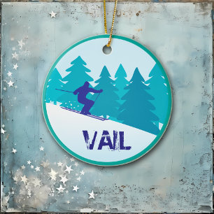 Ornamento De Cerâmica Teal Vail Ski Circle Personalizado