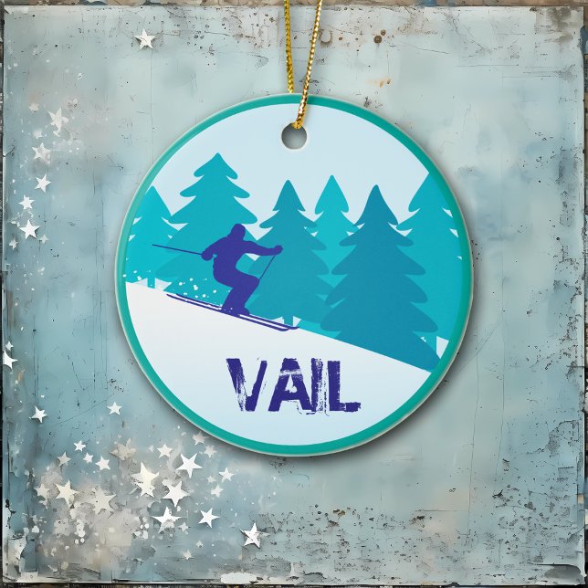 Ornamento De Cerâmica Teal Vail Ski Circle Personalizado (Criador carregado)