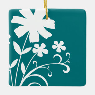 ORNAMENTO DE CERÂMICA TEAL WILDFLOWERS