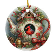 Teapot Birdhouse Cardinal 1