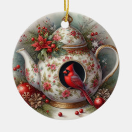Ornamento De Cerâmica Teapot Birdhouse Cardinal 5
