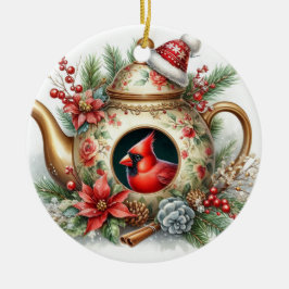 Ornamento De Cerâmica Teapot Birdhouse Cardinal 6