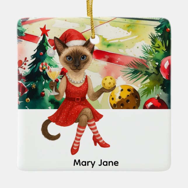 Ornamento De Cerâmica Teatro de Natal de Pickleball para os amantes de G (Frente)