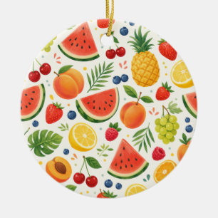 Ornamento De Cerâmica Tecido de Padrão de Frutas de Verão   Melancia Tro