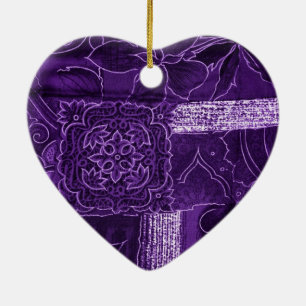 Ornamento De Cerâmica Tecido de Patches Florais Roxo