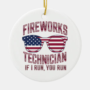 Ornamento De Cerâmica Técnico de Fogos de Artifício 4 de Julho Engraçado