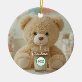 Ornamento De Cerâmica Teddy Bear Coffee 2025 Christmas