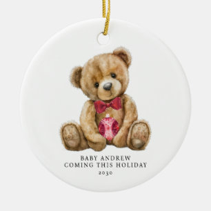Ornamento De Cerâmica Teddy Bear Holiday Announce Keepsasak