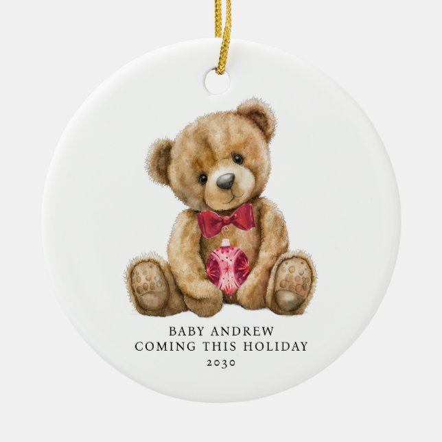 Ornamento De Cerâmica Teddy Bear Holiday Announce Keepsasak (Frente)