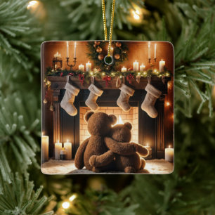 Ornamento De Cerâmica Teddy Bears Primeiro Natal Juntos