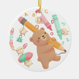 Ornamento De Cerâmica Teddy's Back to School Illustration