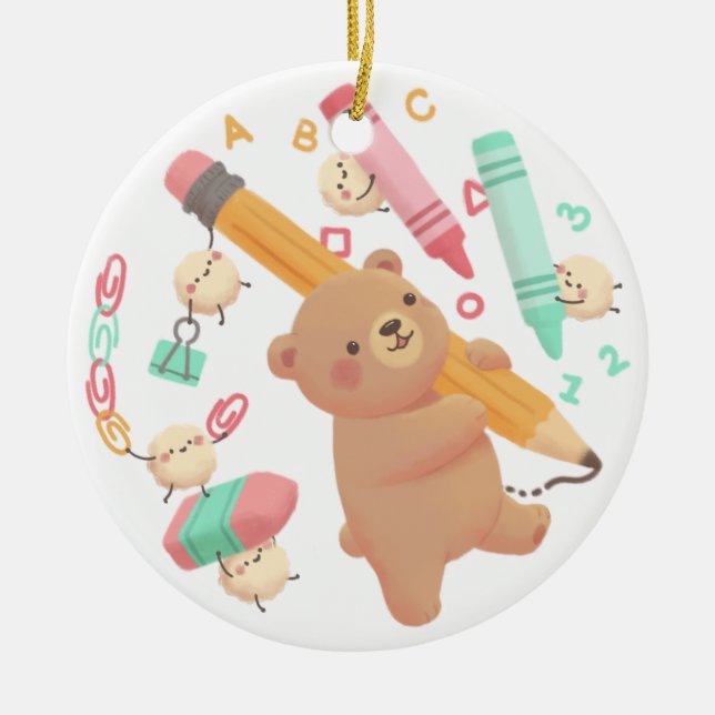 Ornamento De Cerâmica Teddy's Back to School Illustration (Frente)