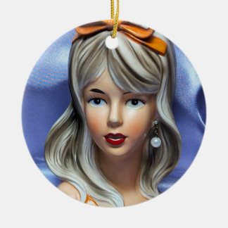 Ornamento De Cerâmica Teen Head Vase Orange Bow Mid Century Modern 