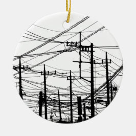 Ornamento De Cerâmica Telefone Antigo e Linhas de Energia