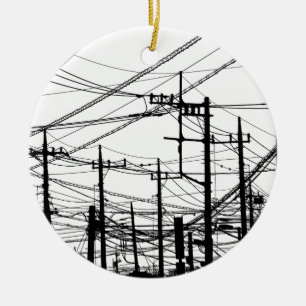 Ornamento De Cerâmica Telefone Antigo e Linhas de Energia