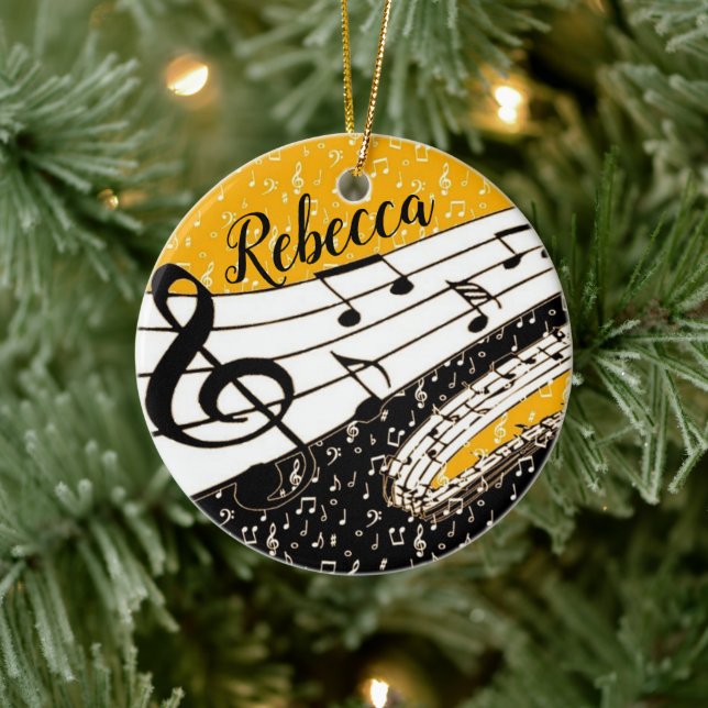 Ornamento De Cerâmica Tema musical Dourado personalizado (Árvore)