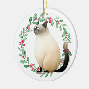 Ornamento De Cerâmica Temas de Natal de Gato Siamês