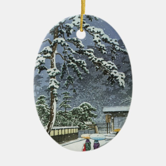 Ornamento De Cerâmica Templo de Honmonji na neve - 川瀬巴水 de Kawase Hasui (Frente)