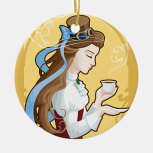 Ornamento De Cerâmica Tempo do chá de Steampunk