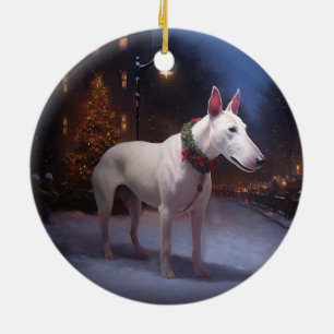 Ornamento De Cerâmica Temporada Festiva de Natal do Bull Terrier