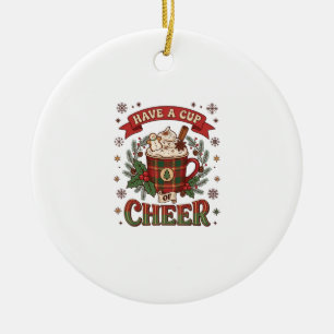 Ornamento De Cerâmica Tenha Copo Alegria Natal Xadrez Caneca Cacau Quent