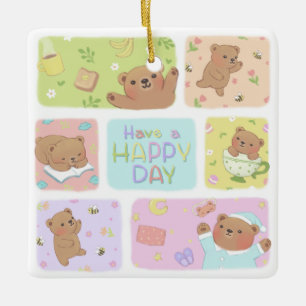 Ornamento De Cerâmica Tenha Um Feliz Dia: Óculos De Urso De Teddy
