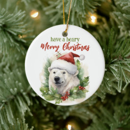 Ornamento De Cerâmica Tenha Um Urso Polar Feliz De Natal Engraçado