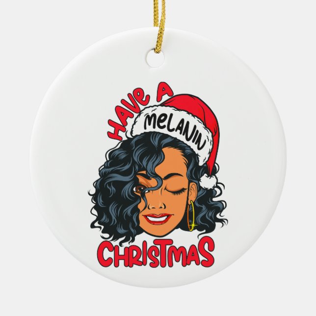 Ornamento De Cerâmica Tenha Uma Mágica Menina Negra De Natal Melanina (Frente)