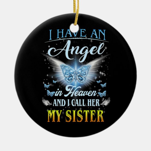 Ornamento De Cerâmica Tenho Um Anjo No Céu E Chamo-Lhe Meu (Frente)