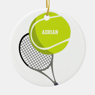 Ornamento De Cerâmica Tênis Ball & Racket Racquet Personalizado