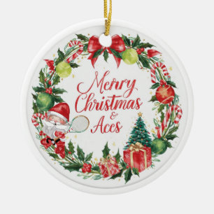 Ornamento De Cerâmica Tenis Natal com bola de tênis e Papai Noel  