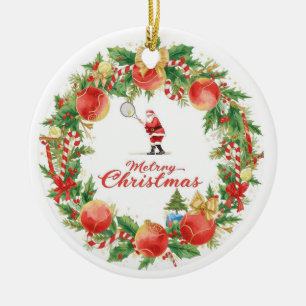 Ornamento De Cerâmica Tenis Natal com Papai Noel com coroa de bolas